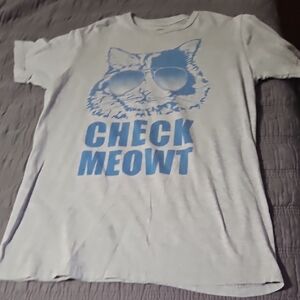 Hybrid & Company Cat Print Tee - White and Blue